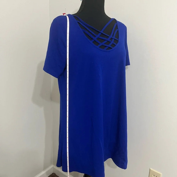 ZENANA PREMIUM Blue Cross Chest Design Short Sleeve Tunic Top XL - Picture 4 of 9